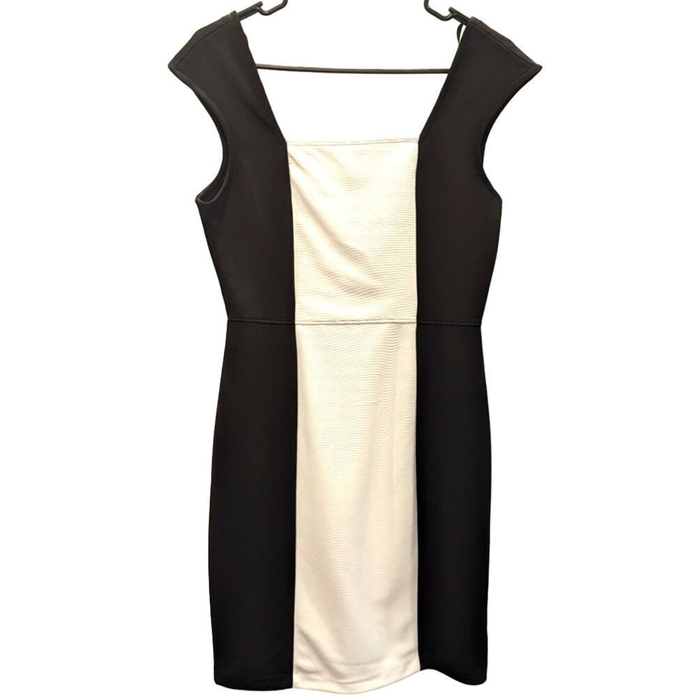 Worthington Women's Sz 4 Slimming White Black Colorblock Stretch Dress